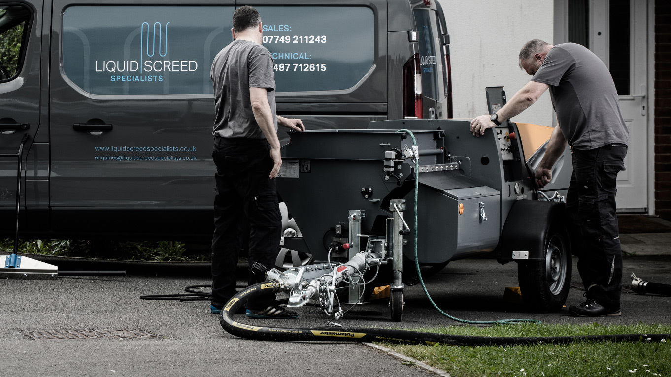 Our floor screeding South Wales Putzmeister SP11 liquid screed pump